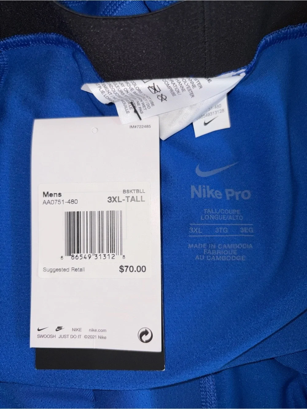 Nike Pro NBA Player Issued Full Length Compression Tights Blue Size 3XL-Tall